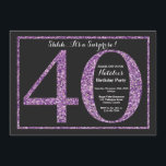 Surprise 40th Birthday Invitation Paarse Glitter Kaart<br><div class="desc">Verrassing 40e verjaardag uitnodiging. Zwarte en Paarse Glitter Verjaardagsfeest Uitnodigen met Krijtbord Achtergrond. Verrassingsverjaardag. Verjaardag voor volwassenen. Mannen of Vrouwen Bday Bash Party. Voor verdere aanpassing klikt u op de knop "Aanpassen" en gebruikt u onze ontwerptool om deze sjabloon te wijzigen.</div>