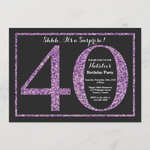 Surprise 40th Birthday Invitation Paarse Glitter Kaart