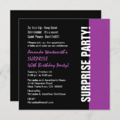 SURPRISE 40th Birthday Modern Black Paars W1466 Kaart (Voorkant / Achterkant)