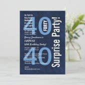 SURPRISE 40th Birthday Modern Royal Blue R602 Kaart (Staand voorkant)