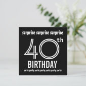 SURPRISE 40th Birthday Party Black White Sjabloon Kaart (Staand voorkant)