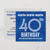 SURPRISE 40th Birthday Party Blue White H421 Kaart (Voorkant / Achterkant)