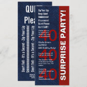 SURPRISE 40th Birthday Party Modern Blue V01 Kaart (Voorkant / Achterkant)