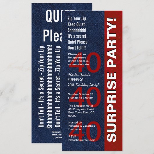 SURPRISE 40th Birthday Party Modern Blue V01 Kaart (Voorkant / Achterkant)