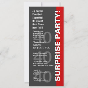 SURPRISE 40th Birthday Party Modern Grey Red V3 Kaart