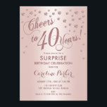 Surprise 40th Birthday Party - Roos Gold Kaart<br><div class="desc">Surprise 40th Birthday Party Invitation Elegant design met faux glitter roos goud. Beschikt over scriptlettertype en confetti. Proost op 40 jaar! Stuur me een bericht als je een aangepaste leeftijd nodig hebt.</div>