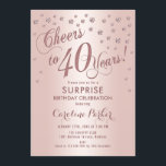 Surprise 40th Birthday Party - Roos Gold Kaart<br><div class="desc">Surprise 40th Birthday Party Invitation Elegant design met faux glitter roos goud. Beschikt over scriptlettertype en confetti. Proost op 40 jaar! Stuur me een bericht als je een aangepaste leeftijd nodig hebt.</div>