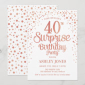 Surprise 40th Birthday Party - Roos Gold & White Kaart (Voorkant / Achterkant)