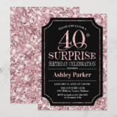 Surprise 40th Birthday Party - Roos Gold Zwart Kaart (Voorkant / Achterkant)