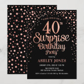 Surprise 40th Birthday Party - Zwart & Roos Goud Kaart (Voorkant / Achterkant)