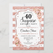 Surprise 40th Birthday - Roos Goud Wit Roze Kaart (Voorkant)