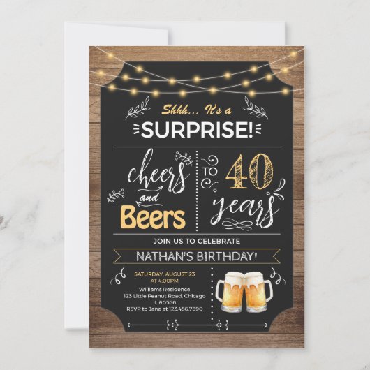 Surprise 40th Birthday Rustic Chalkboard Kaart (Voorkant)