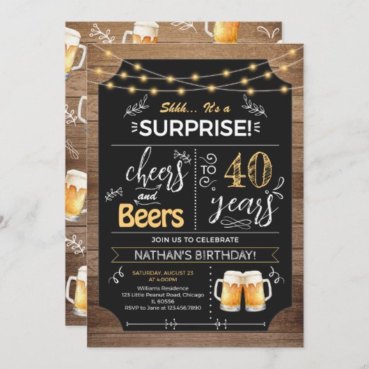 Surprise 40th Birthday Rustic Chalkboard Kaart (Voorkant / Achterkant)