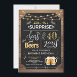 Surprise 40th Birthday Rustic Chalkboard Kaart<br><div class="desc">Hef een glas en maak je klaar om te vieren met deze Surprise 40th Birthday Rustic Chalkboard Invitation. Ontworpen voor een relaxte achtertuin bash of brouwerij-stijl bijeenkomst, deze uitnodiging is voorzien van een klassieke krijtbord achtergrond, rustieke houten accenten, en bier graphics om de perfecte toon voor een casual en leuke...</div>