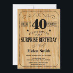 Surprise 40th Birthday Rustic Wood Kaart<br><div class="desc">Verrassing 40e verjaardag uitnodiging. Typografie. Hoera voor 40 jaar. Rustieke houten achtergrond. Verjaardag voor volwassenen. Verjaardag van Mannen of vrouwen. Kinder jongen of meisje dame tiener Bday Nodig uit. 13e 15e 16e 18e 20e 21e 30e 40e 50e 60e 70e 80e 90e 100e. Elke leeftijd. Voor verdere aanpassing klikt u op...</div>