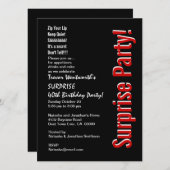 SURPRISE 40th Birthday Trendy Black White Red Kaart (Voorkant / Achterkant)
