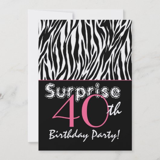 SURPRISE 40th Birthday Zebra Stripes Black White Kaart (Voorkant)