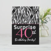 SURPRISE 40th Birthday Zebra Stripes Black White Kaart (Staand voorkant)