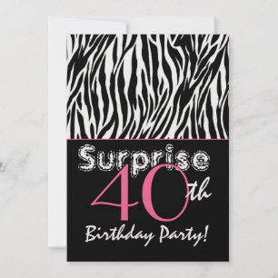 SURPRISE 40th Birthday Zebra Stripes Black White Kaart