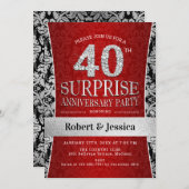 Surprise 40th Jubileum Party - Ruby Red Silver Kaart (Voorkant / Achterkant)