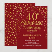 Surprise 40th Jubileum - Ruby Red & Gold Kaart (Voorkant / Achterkant)