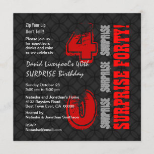SURPRISE 40th Modern Birthday Black Red W588 Kaart
