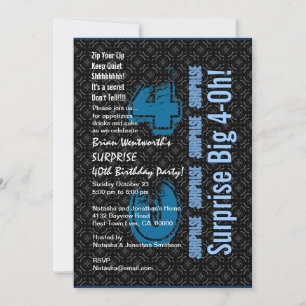 SURPRISE 40th Modern Birthday Black White Blue Kaart