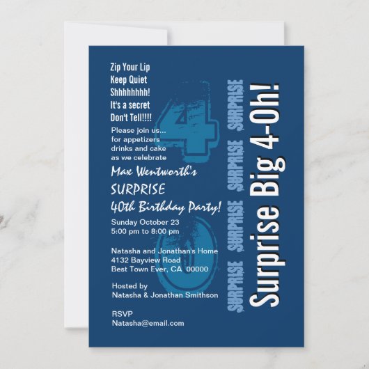 SURPRISE 40th Modern Birthday Blue and White Kaart (Voorkant)