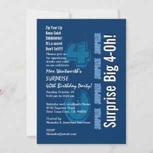 SURPRISE 40th Modern Birthday Blue and White Kaart