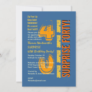 SURPRISE 40th Modern Birthday Blue Gold Oranje Kaart