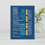 SURPRISE 40th Modern Birthday Blue Gold Sjabloon Kaart (Staand voorkant)