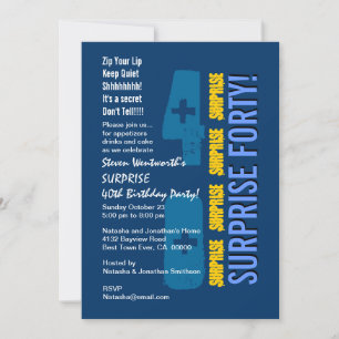 SURPRISE 40th Modern Birthday Blue Gold Sjabloon Kaart