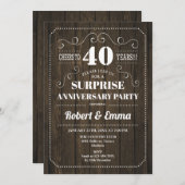 Surprise 40th verjaardagsfeest - Rustic hout Kaart (Voorkant / Achterkant)