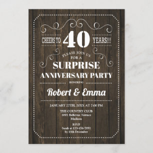 Surprise 40th verjaardagsfeest - Rustic hout Kaart