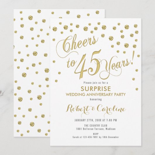 Surprise 45e trouwdag - Wit & Goud Kaart (Voorkant / Achterkant)