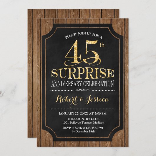 Surprise 45ste huwelijksverjaardag - Hout Goud Kaart (Voorkant / Achterkant)