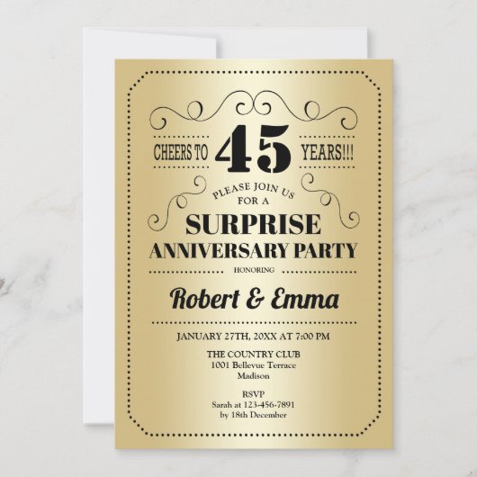 Surprise 45th verjaardagsfeest - Goud Zwart Kaart (Voorkant)