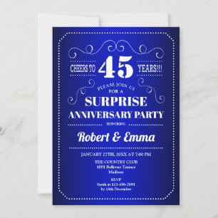 Surprise 45th verjaardagsfeest - saffierblauw kaart