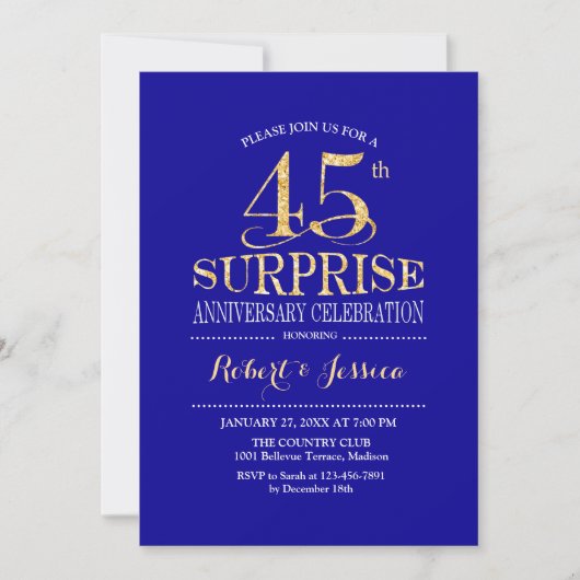 Surprise 45th Wedding Jubileum - Blue Gold Kaart (Voorkant)