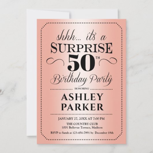 Surprise 50ste verjaardagsfeestje - Roos Gold Kaart (Voorkant)