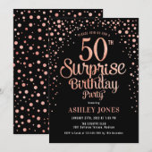 Surprise 50ste verjaardagsfeestje - Zwart & Roos G Kaart (Voorkant / Achterkant)