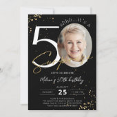 Surprise 50th Birthday Black Gold Photo Invitation Kaart (Voorkant)