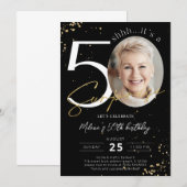 Surprise 50th Birthday Black Gold Photo Invitation Kaart (Voorkant / Achterkant)