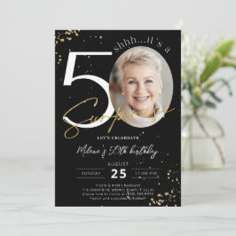 Surprise 50th Birthday Black Gold Photo Invitation Kaart