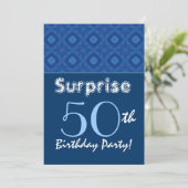 SURPRISE 50th Birthday Blue Diamond Pattern Kaart (Staand voorkant)