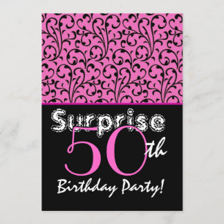 SURPRISE 50th Birthday Bright roze zwarte zwemmen Kaart