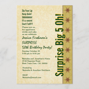 SURPRISE 50th Birthday Gold Green Stars B382 Kaart
