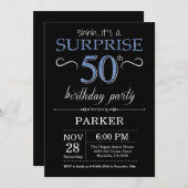 Surprise 50th Birthday Invitation Black and Blue Kaart (Voorkant / Achterkant)