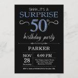 Surprise 50th Birthday Invitation Black and Blue Kaart<br><div class="desc">Verrassend 50e verjaardag Uitnodiging met Zwarte en Blauwe Glitter Achtergrond. Chalkboard. Volwassen verjaardag. Mannen of vrouwen uitgenodigd. Elke leeftijd. Voor verdere aanpassing,  te klikken gelieve de knoop "van de Aanpassing het"en ons ontwerphulpmiddel te gebruiken om deze sjabloon te wijzigen.</div>