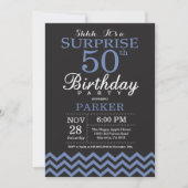 Surprise 50th Birthday Invitation Black and Blue Kaart (Voorkant)